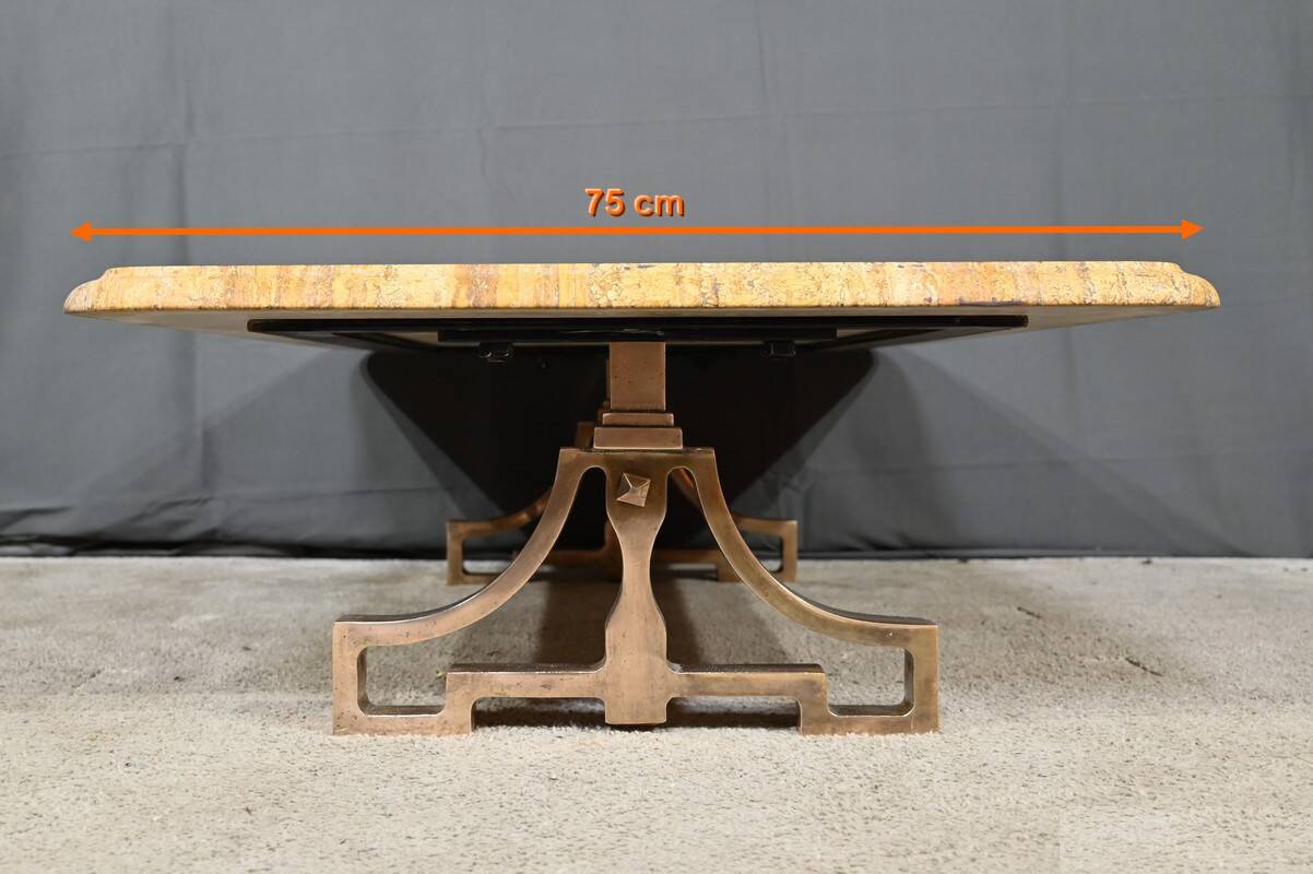 Brass and travertine coffee table, Art Deco period, 1930