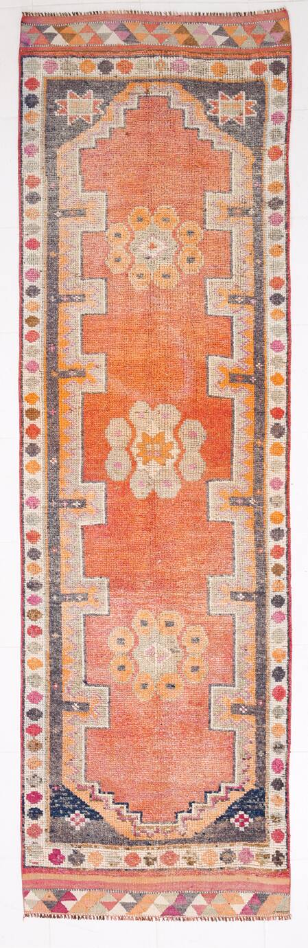 3x11 Turkish Navy Blue & Orange Vintage Runner Rug, 101x339Cm