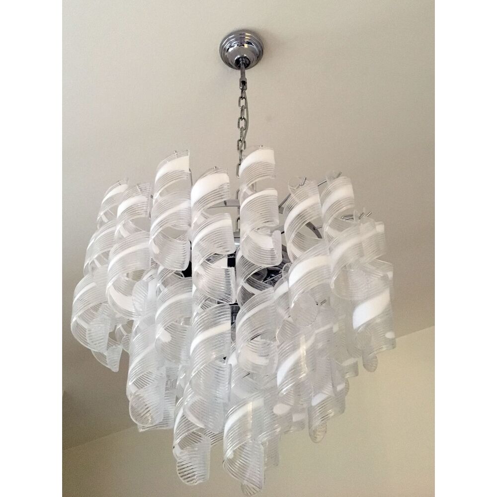 Transparent and white “ricci” murano glass chandelier d70