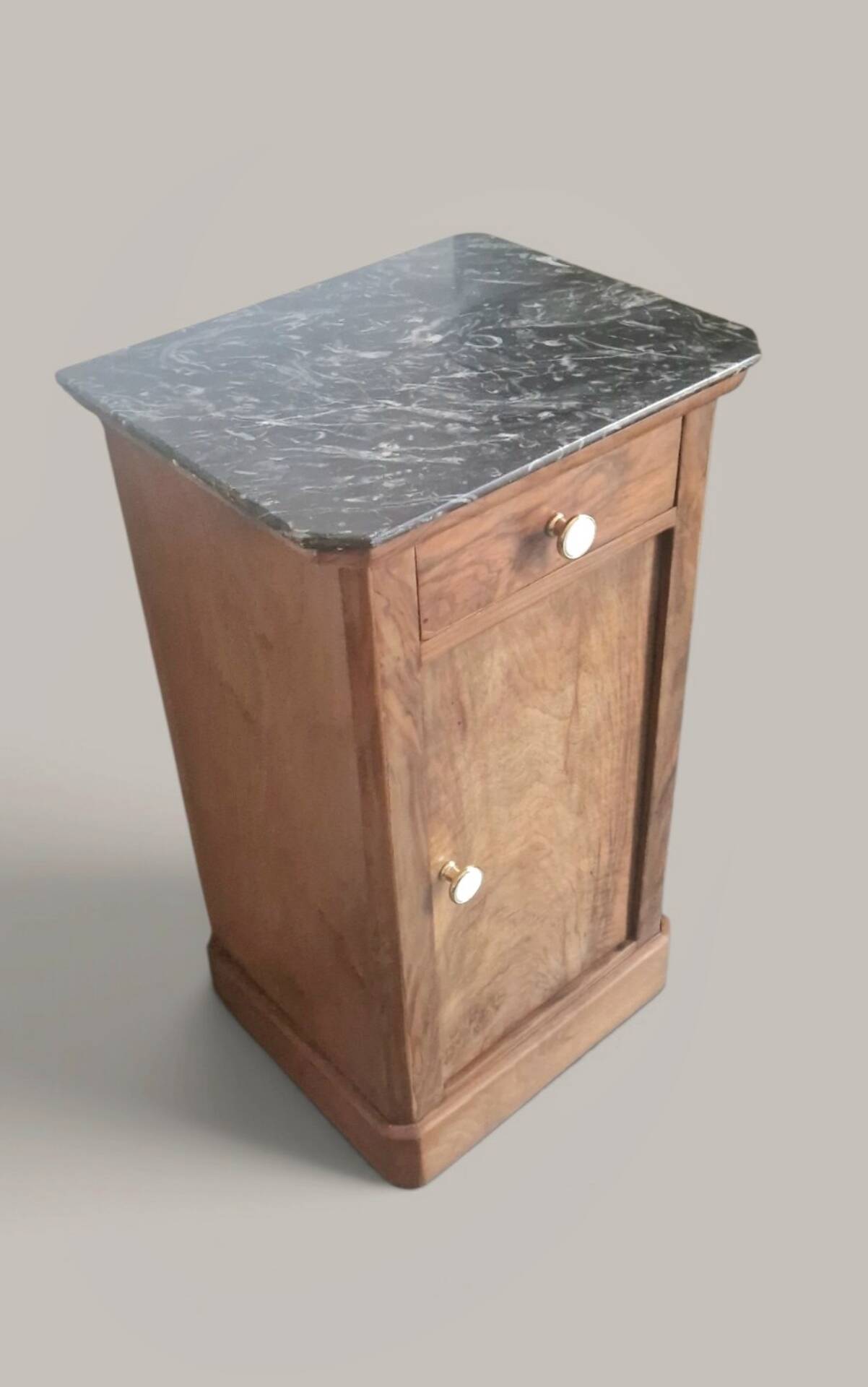 Walnut bedside table with a black marble top – late 19th century.