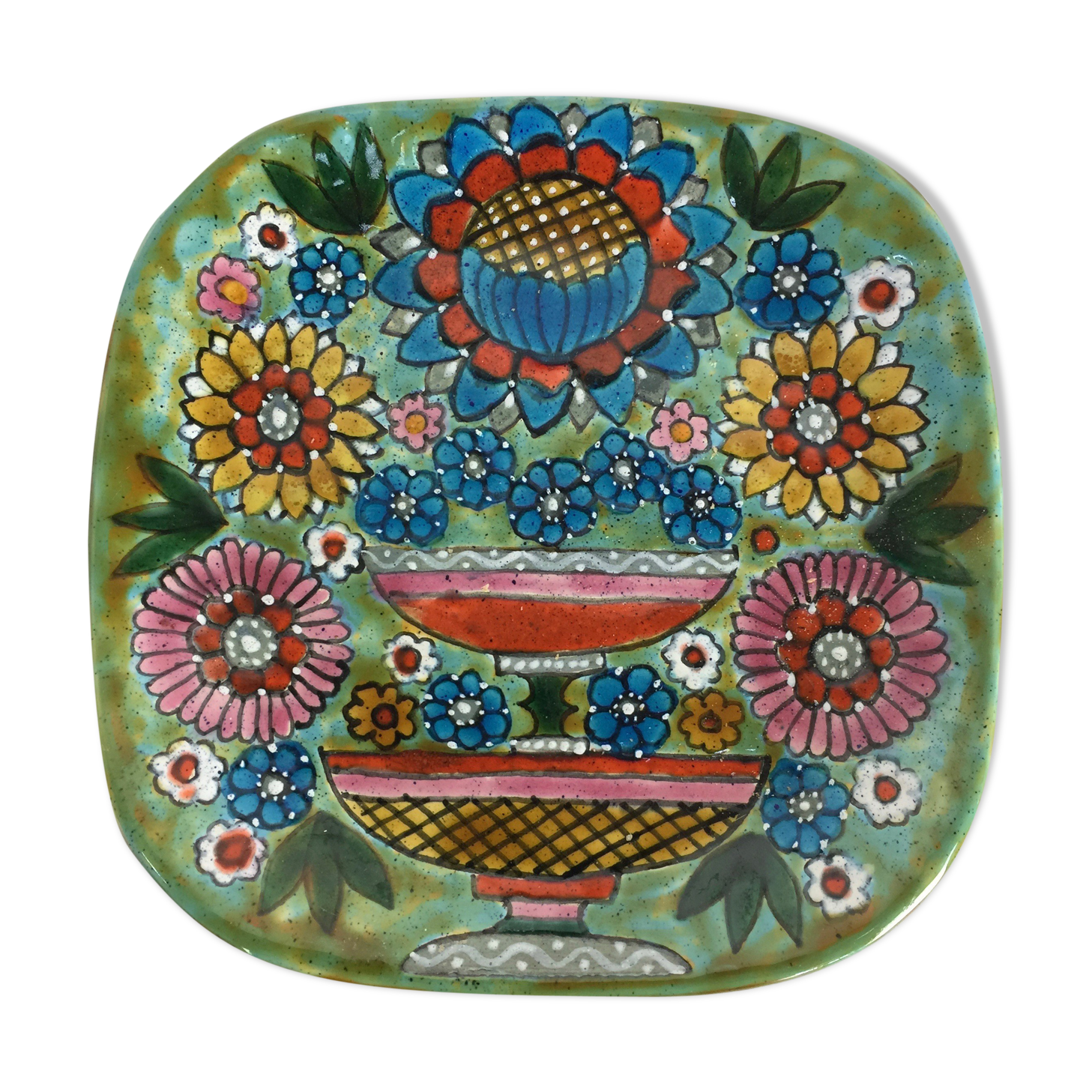 Quimper handmade ceramic square plate, signed