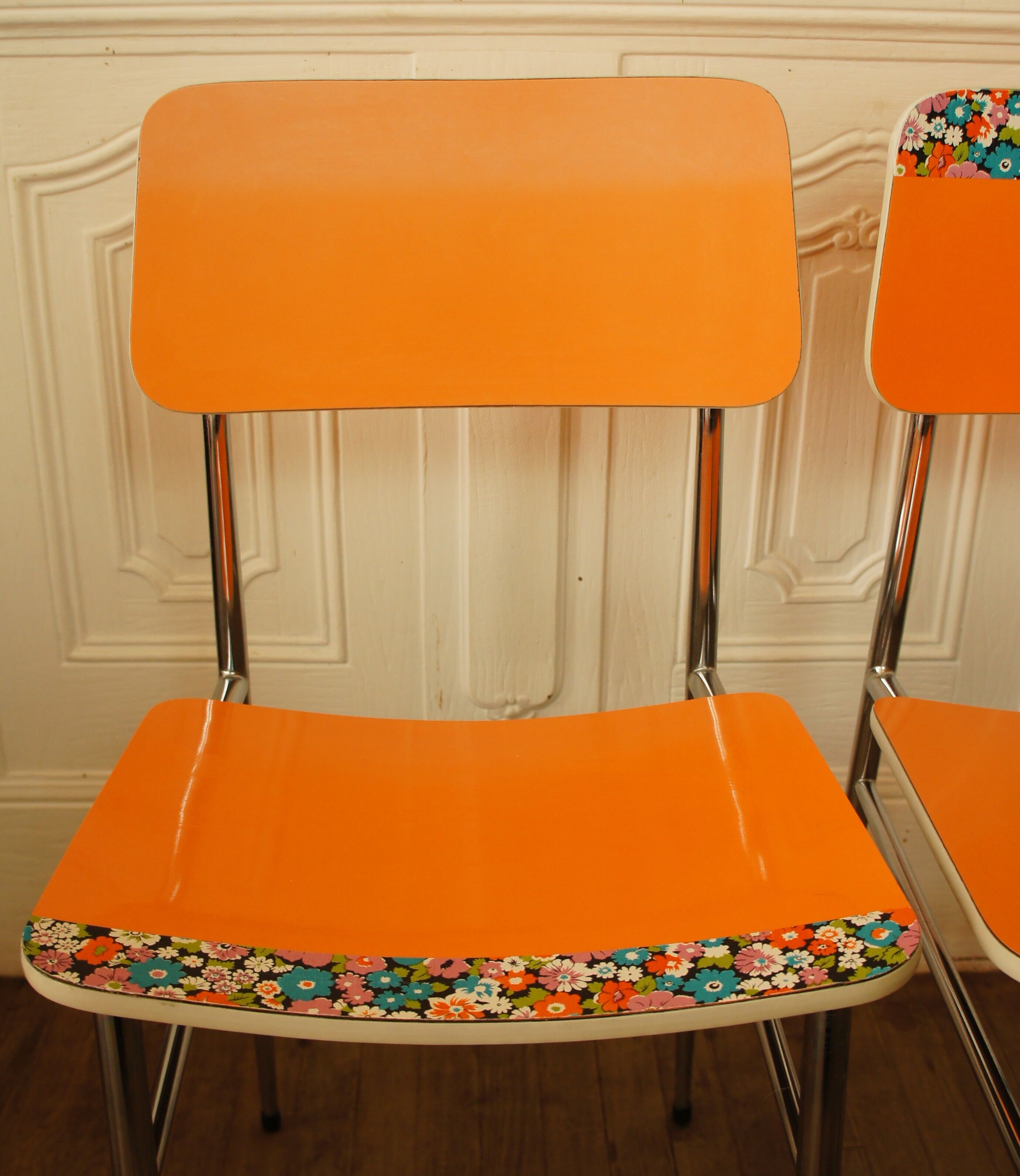 Pair of orange Formica "Tublac" chairs
