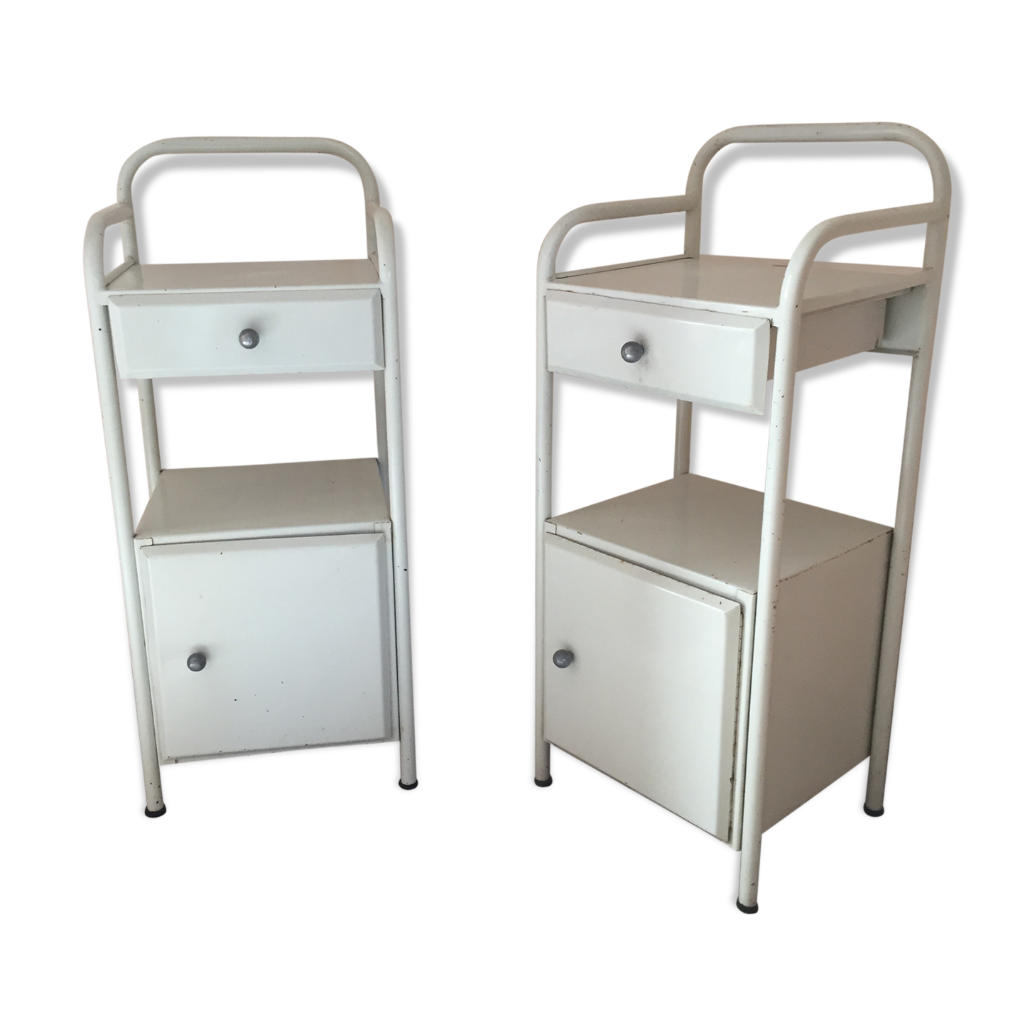 Pair of hospital bedside tables