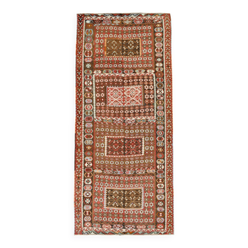 6x14 Kilim Warm Earthy Tons Long Wide Handmade Kilim Rug, 183x416 Cm
