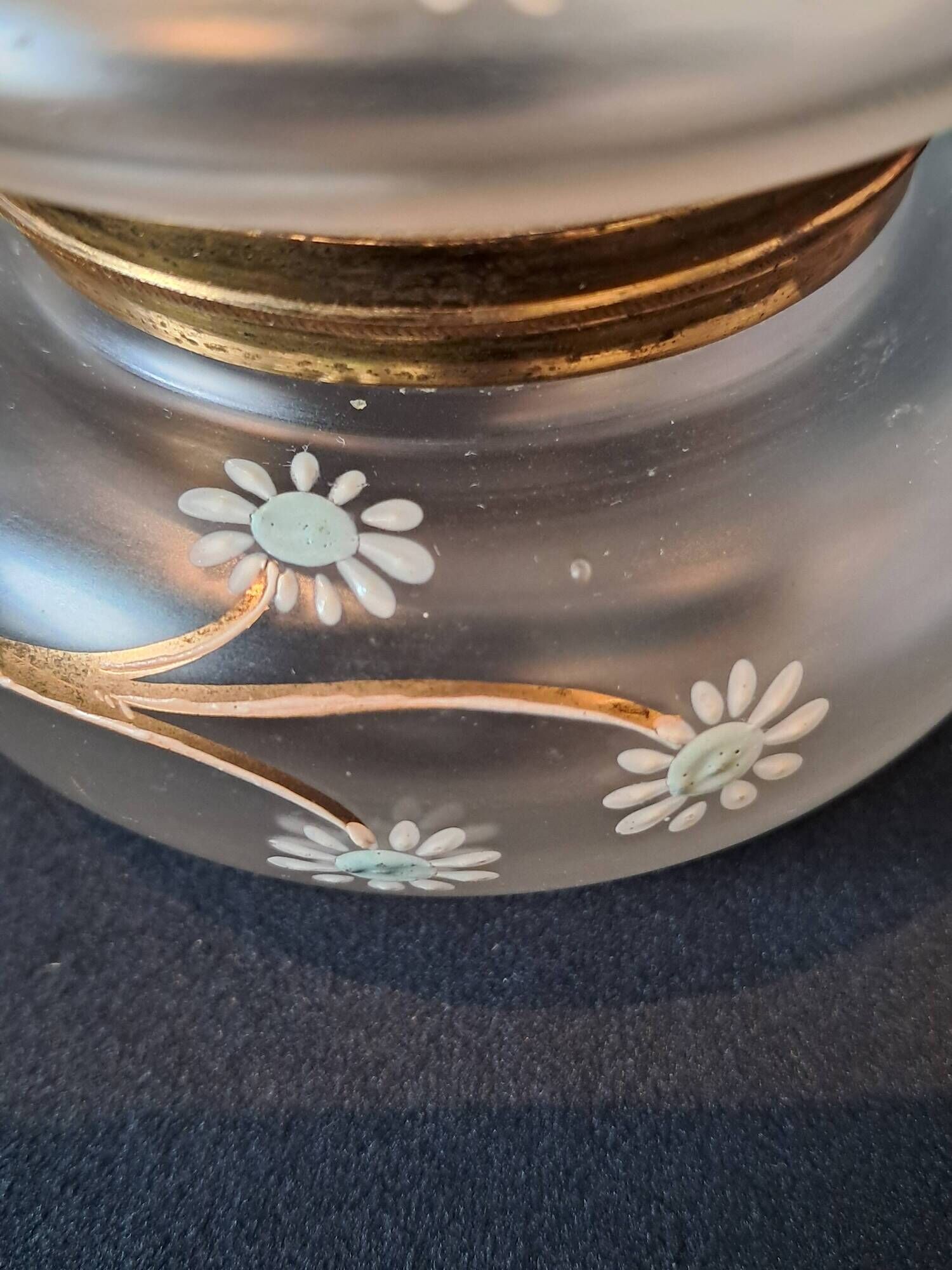 Art nouveau satin glass candy dish with enamel painted floral decor