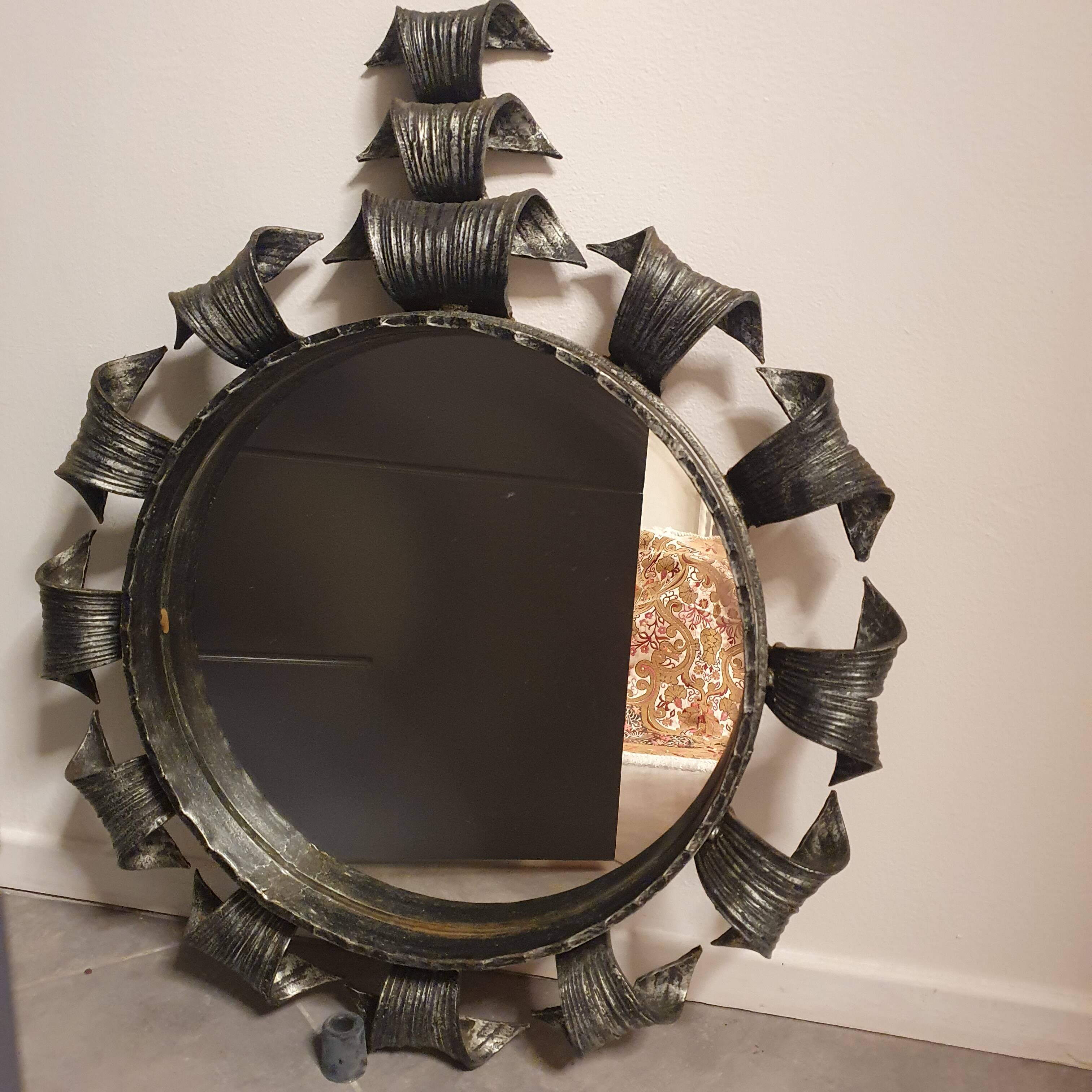 Brutalist wrought iron mirror, Spain, 1950