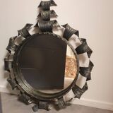 Miroir brutaliste en fer forgé Espagne 1950