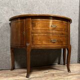 Commode demi-lune en acajou marqueté style Transition Louis XV - Louis XVI