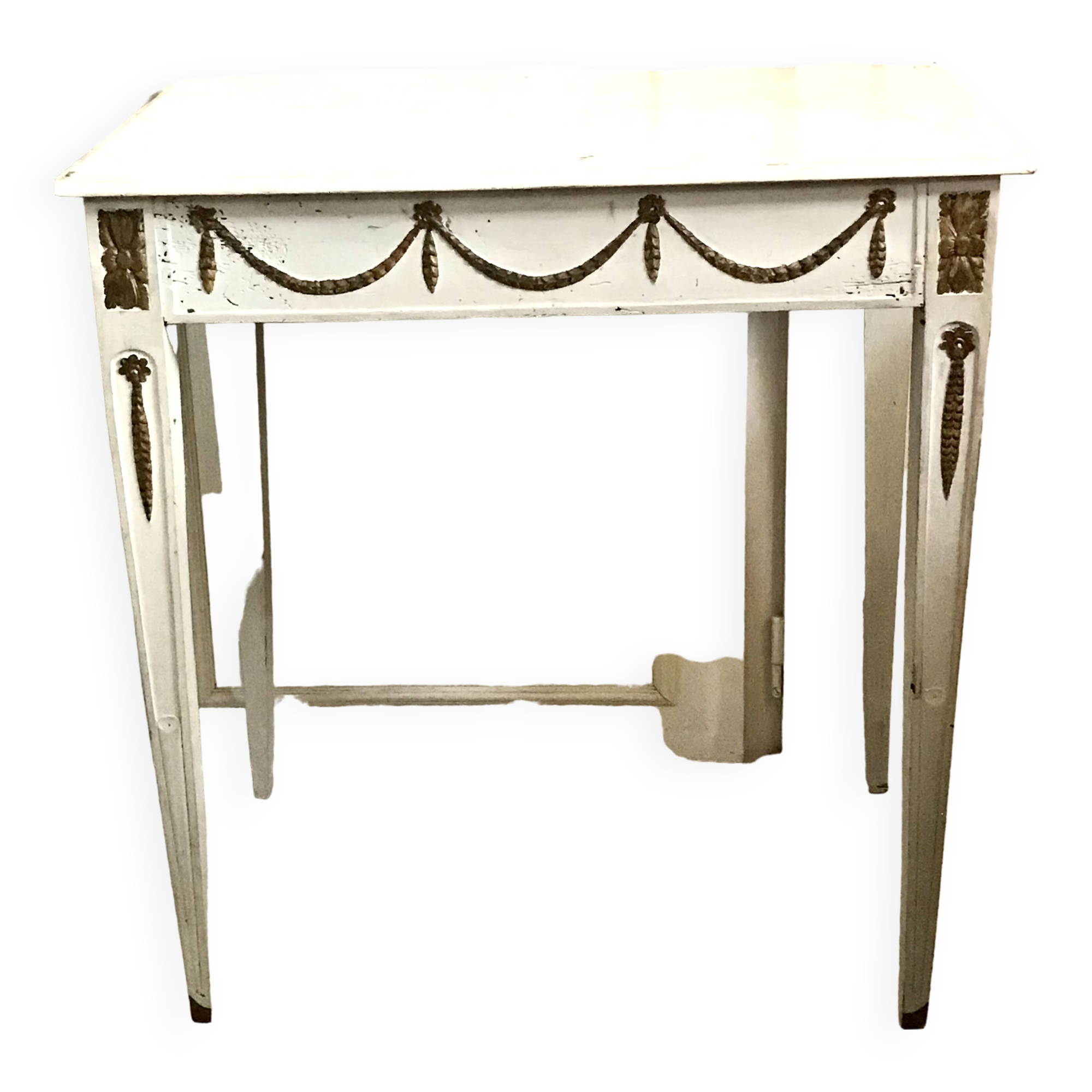 Petite table en bois à patine or et blanc cassé, XIX ème