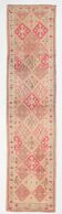 Vintage Runner Kilim, Tons Rose et Beige, Motifs Anatoliens Géométriques