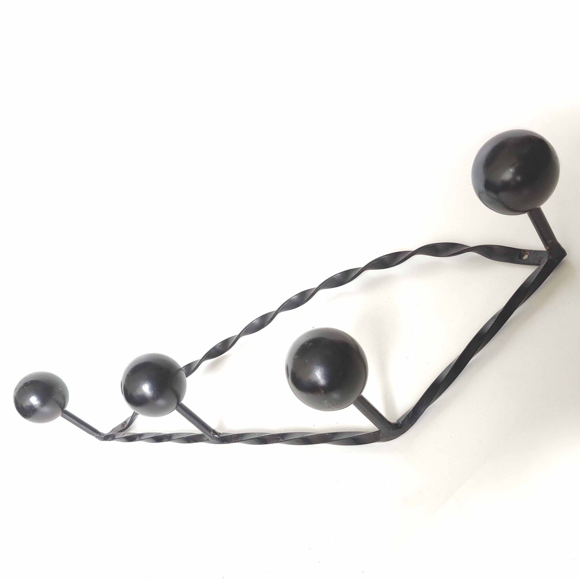 Vintage coat rack 1960 4 black ball hooks