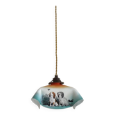 Rare French Art Deco Pendant Light | Illustrated Dog Countryside Shade