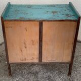 Vintage chest of drawers wood and rattan patina turquoise 1950