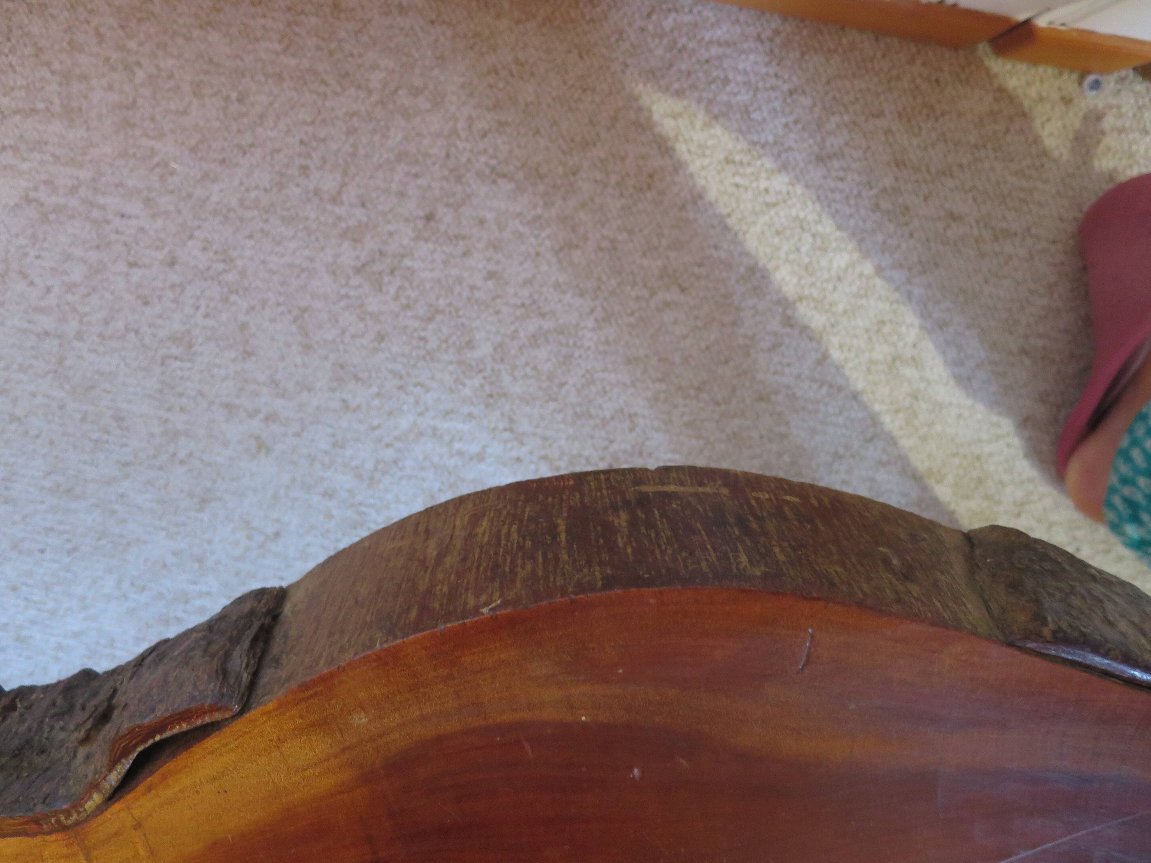 Tripod coffee table - solid okoumé wood - organic shape - brutalist style