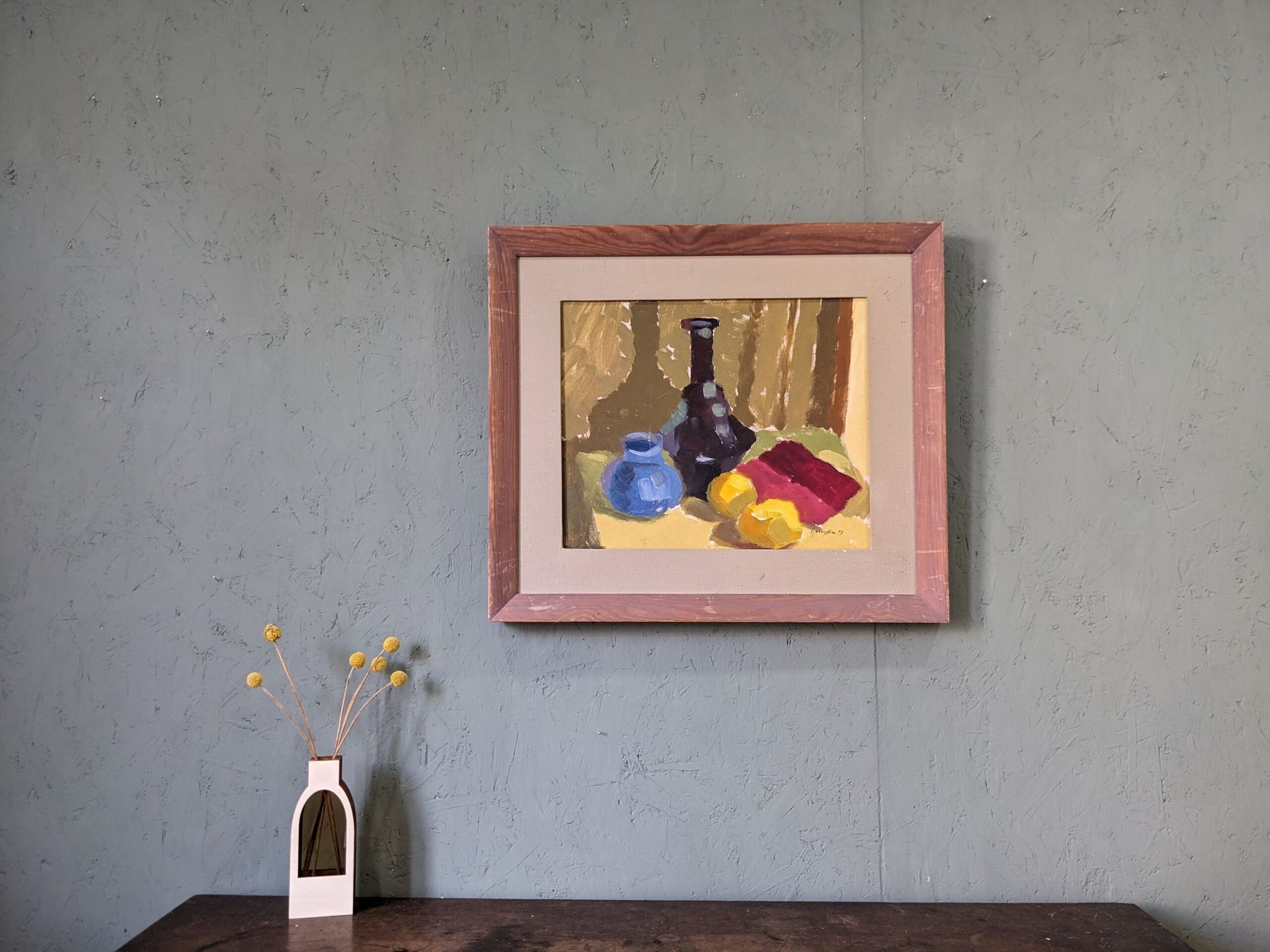 Mid-Century Modern Swedish "Lemons & Pots" Vintage Still Life Oil Painting, 1949