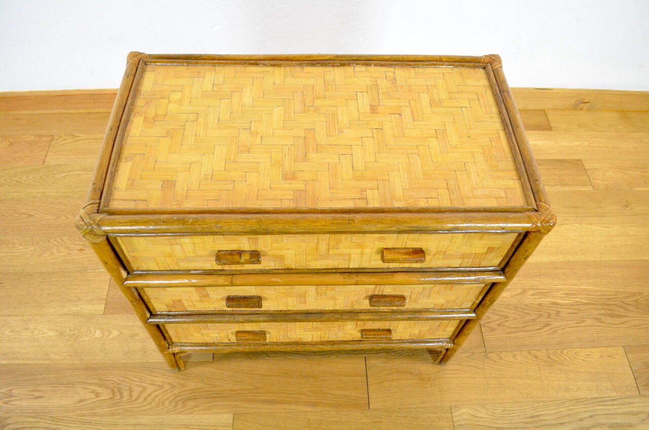 Bamboo & rattan chest of drawers vintage 1970