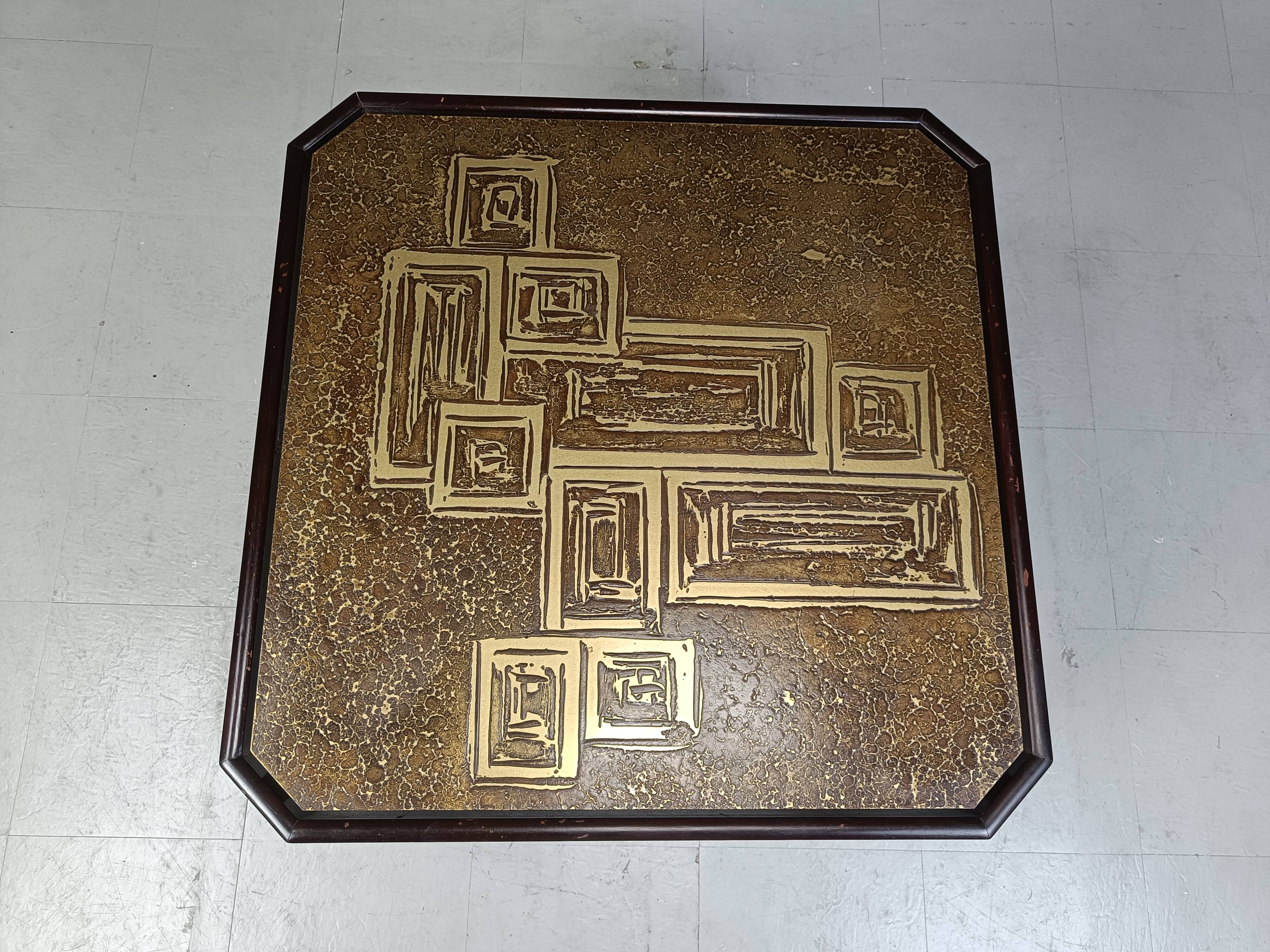 Vintage etched brass coffee table or side table, 1970s