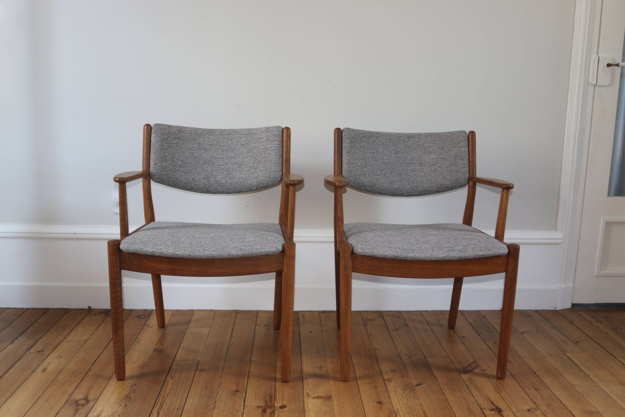 Pair of vintage Scandinavian Poul Volther J72 oak armchairs, 1960s