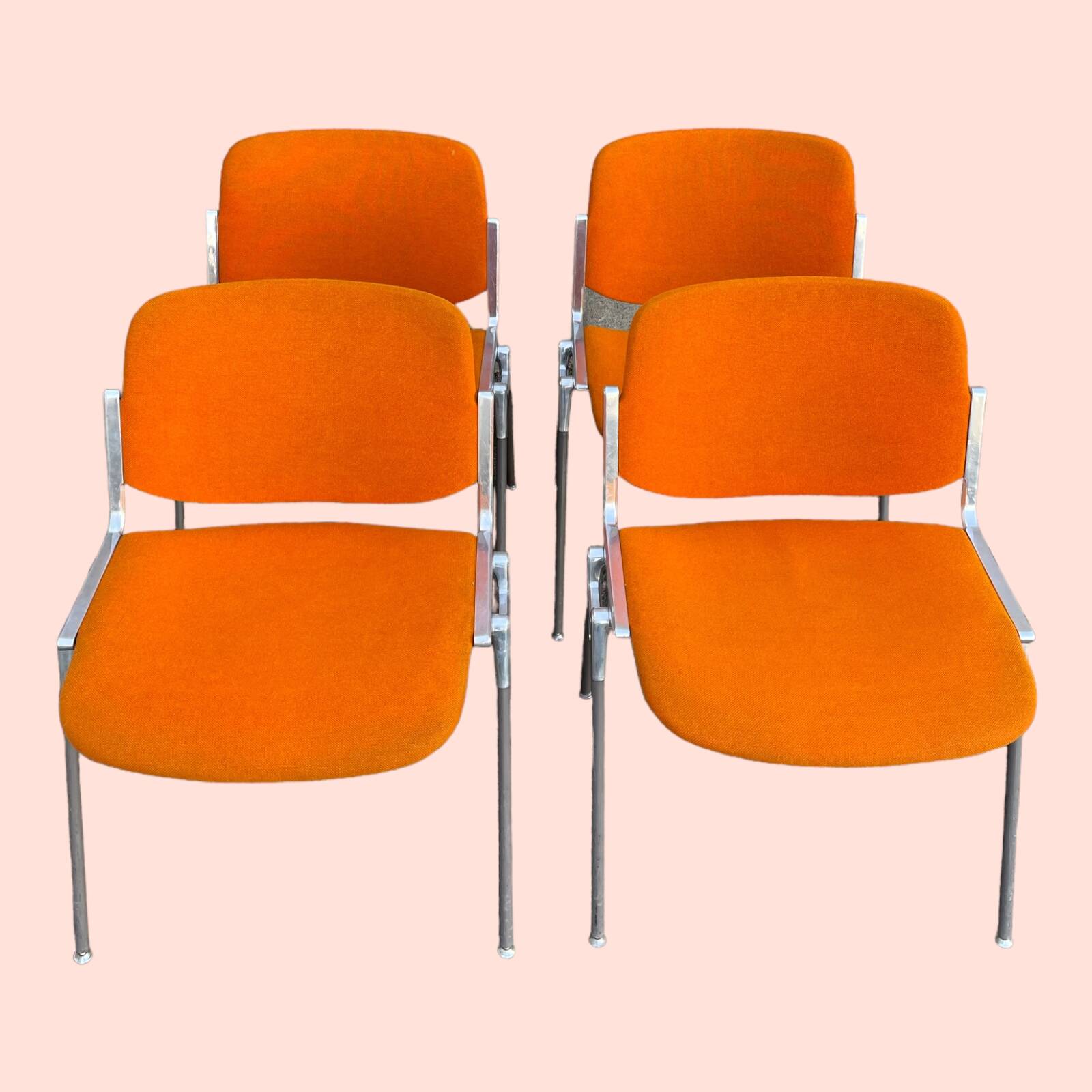 Set of 4 orange DSC 106 chairs Giancarlo Piretti for Castelli