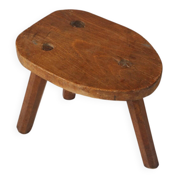 Tabouret en bois rustique sur trépied, France années 1920