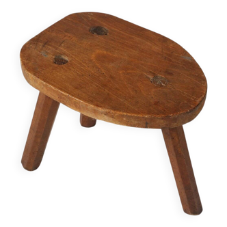 Rustic Wooden tripod Stool, France 1920s
