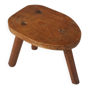 Tabouret en bois rustique sur trépied, France années 1920