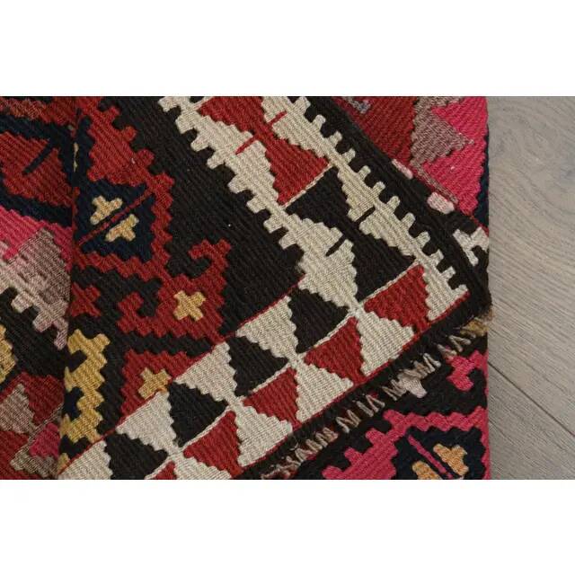 1970s Vintage Turkish Oushak Handmade Wool Cotton Pink Runner Rug 115x451