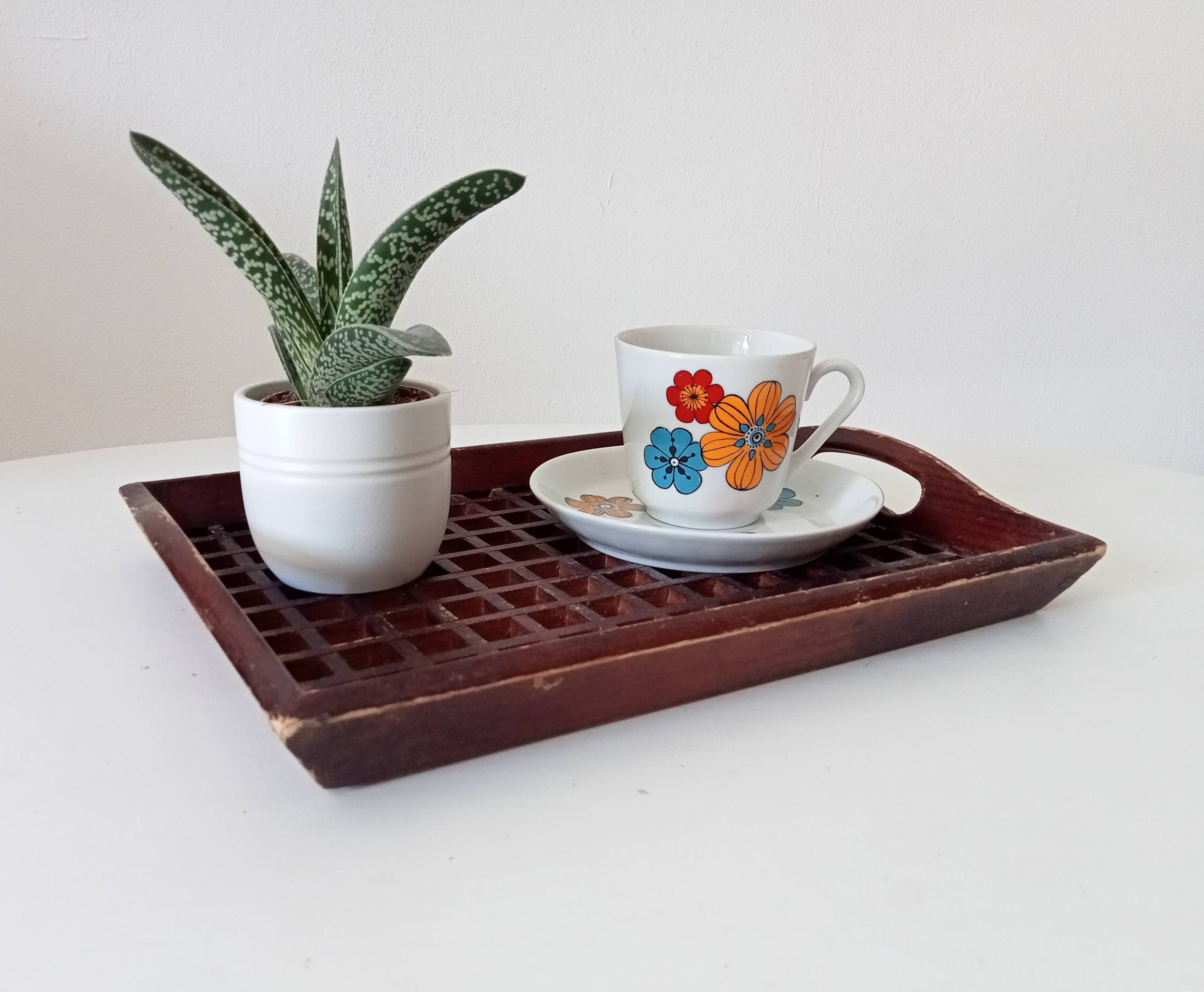 Plateau vintage fait main art populaire asie