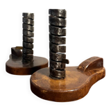 Pair of duo candlesticks wooden cellar rat candlesticks