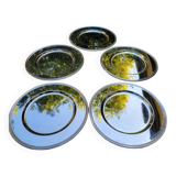 5 assiettes de présentation en métal argenté