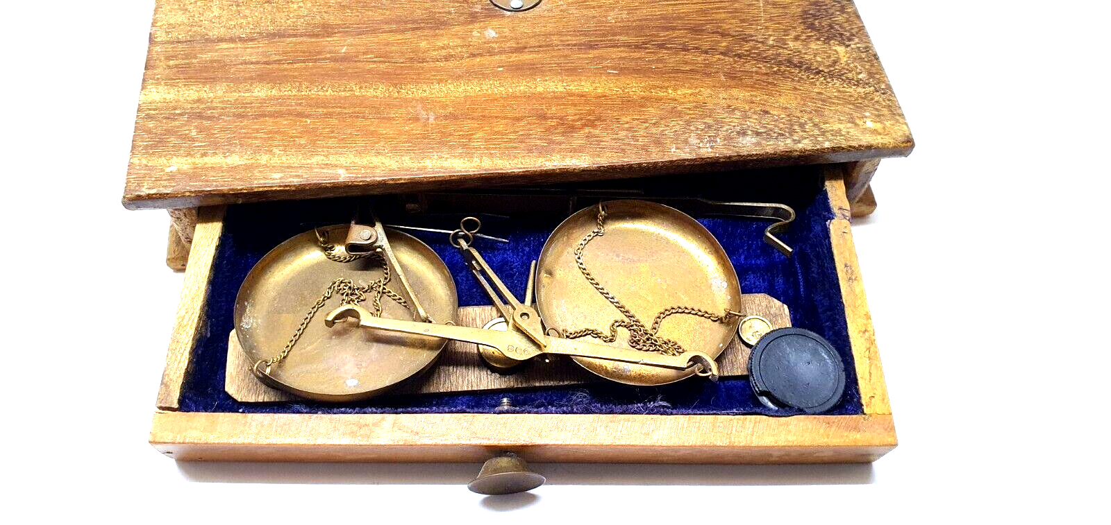 Trebuchet scale complete travel in jeweler box ... Brass wood