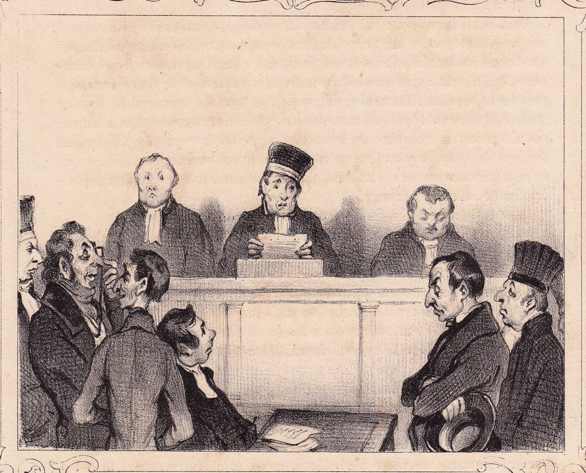 19th Century Lithograph Honoré Daumier 1839 Court Lawyer Judge Magistrate Justice