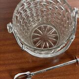Vintage chiseled glass ice bucket with pliers
