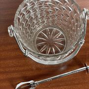 Seau à glace verre  ciselé vintage avec pince
