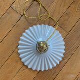 Vintage white pleated opaline pendant lamp