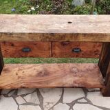 Old elm workbench, elm magnifying glass and oak. Renovated and pampered. 190cm.