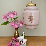 Vintage pink opaline globe pendant lamp with gold designs
