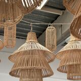 Rattan pendant lamp or light in the shape of an Asian lantern