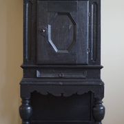 Antique black painted wardrobe from the 18th century by a Danish cabinetmaker, baroque.
