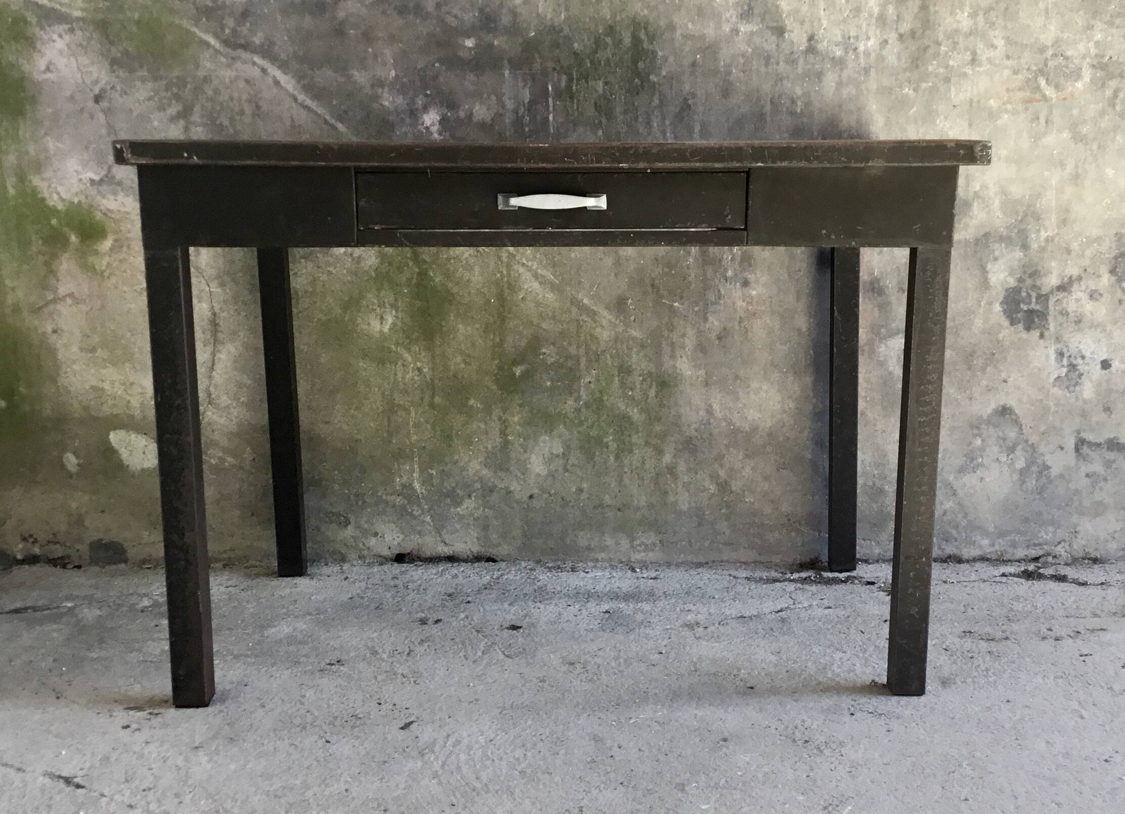 Metal table with drawer, industrial or military.