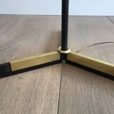 Designer floor lamp in black lacquered metal and brass