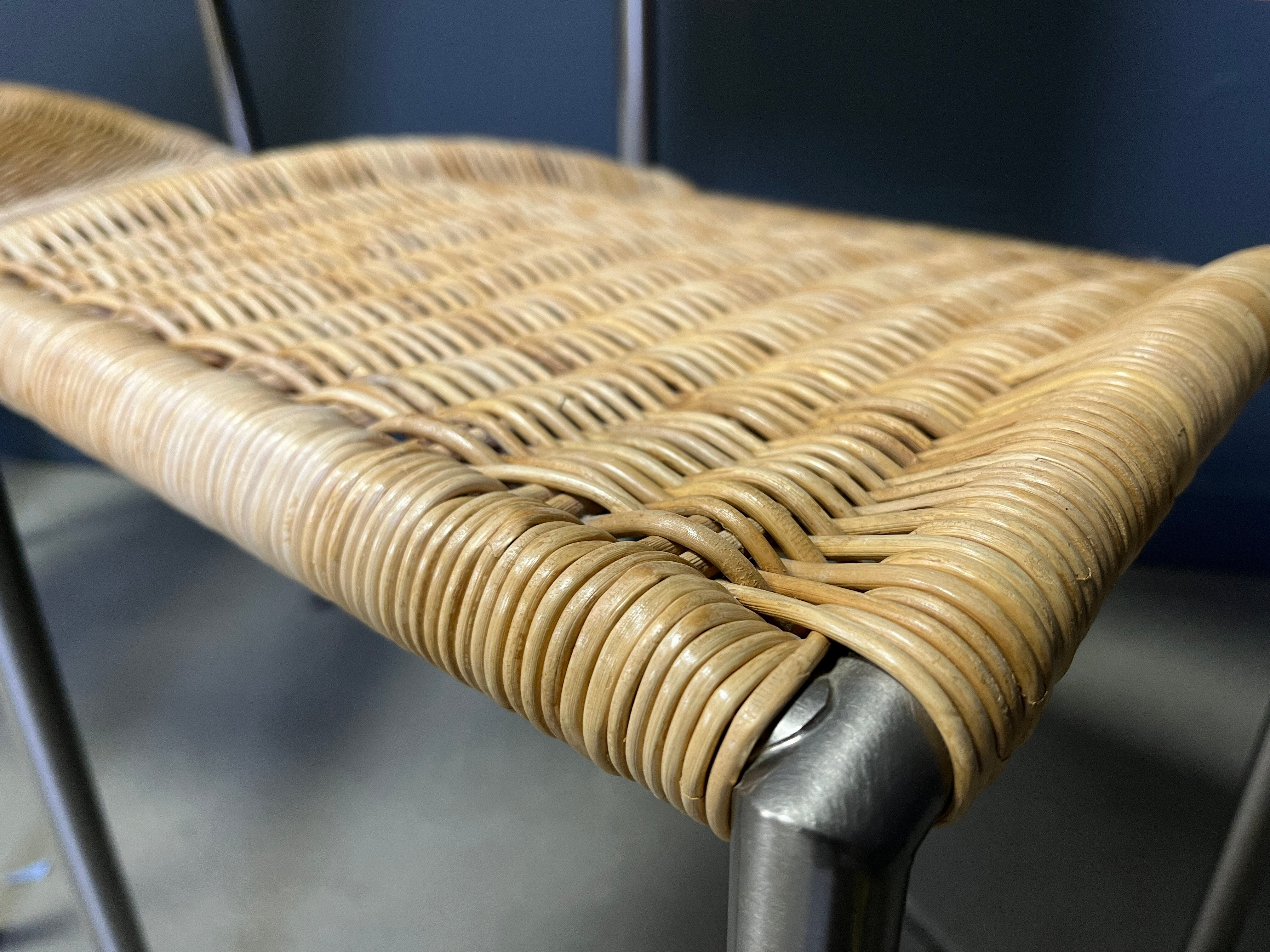 Chaises de salle à manger vintage en osier et chrome, années 1980