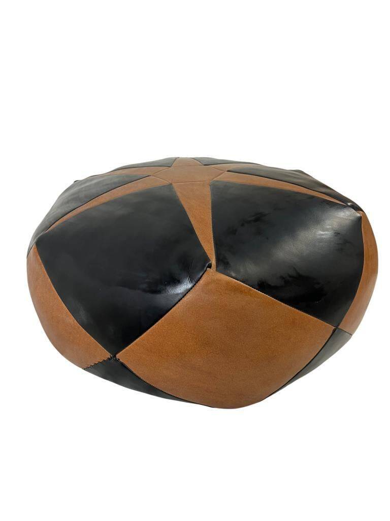 Vintage brown black patchwork pouf from the 70s