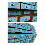 Pastourel wooden craft furniture with 96 drawers with blue patina
