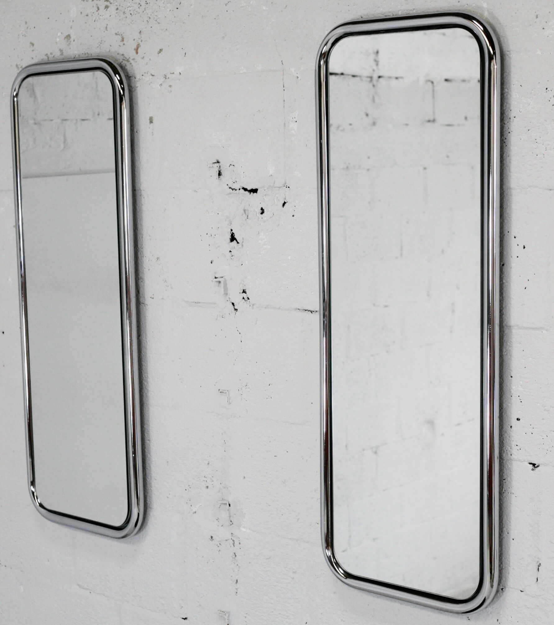 Pair of 70s tubular mirrors, chrome steel