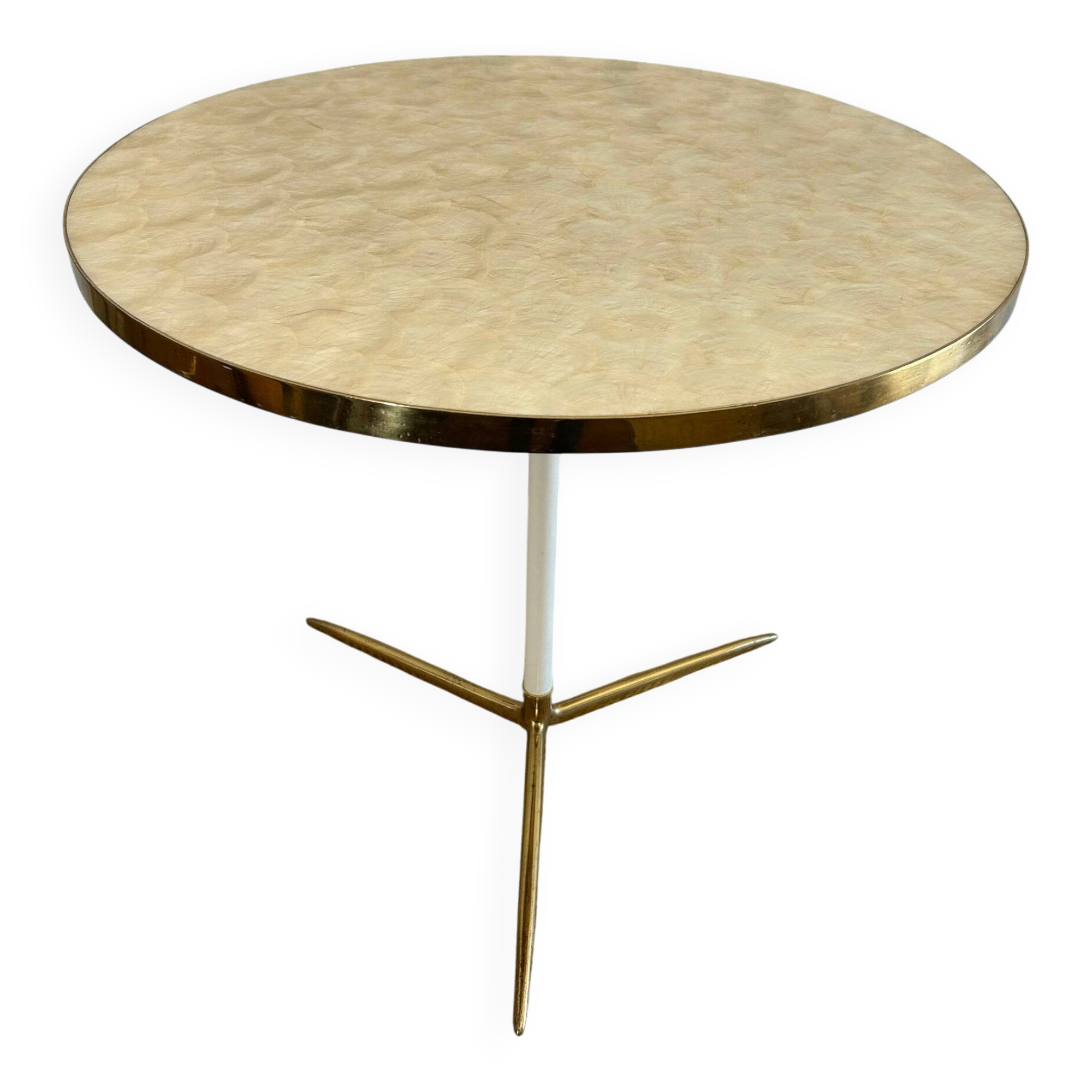 Capiz shell side table with a brass base by Vereinigte Werkstätten Munich, Germany, 1960s.