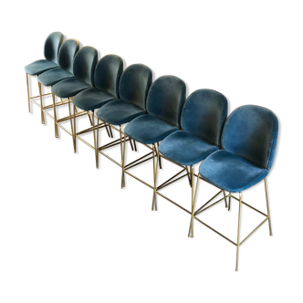 Chaises hautes Beetle Gubi en velours bleu