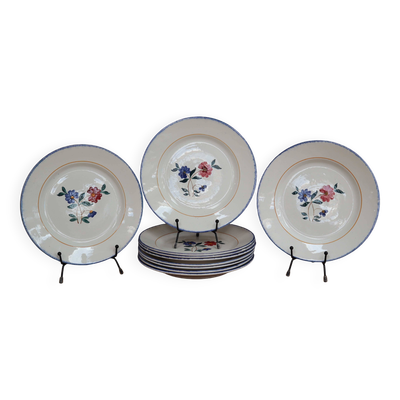 10 assiettes semi-creuses anciennes Saint-Amand modèle ''Nelly