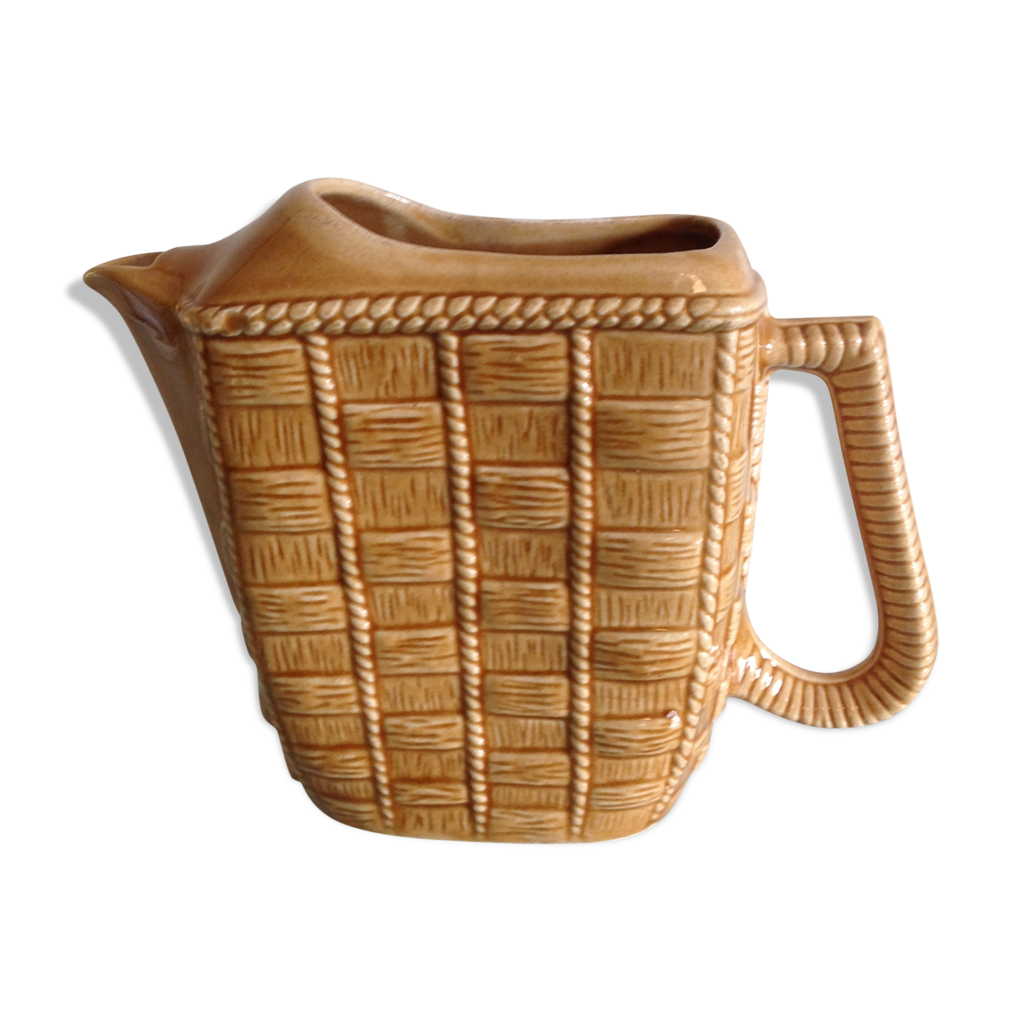 Rectangular ochre pitcher imitation wicker / vintage 60s-70s