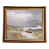 Painting oil on canvas the lighthouse circa 1950 / 60k by karl neumann, seascape, marine sea wave ba